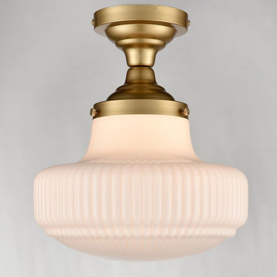 CLAXY Modern Gold Schoolhouse Ceiling Light Semi-Flush Mount Ceiling Light Fixture Milk Glass Lamp for Hallway Entryway Bedroom Kitchen added by Stephanie Brown
