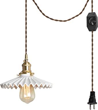 STGLIGHTING Swag Pendant Light with 15ft Plug-in UL Dimmable Cord Retro Ceramic Marble Shade Light Fixtures Nordic Decoratefor Hanging Ceiling Light for Dining Room Bulbs Not Included added by Emily Wilson