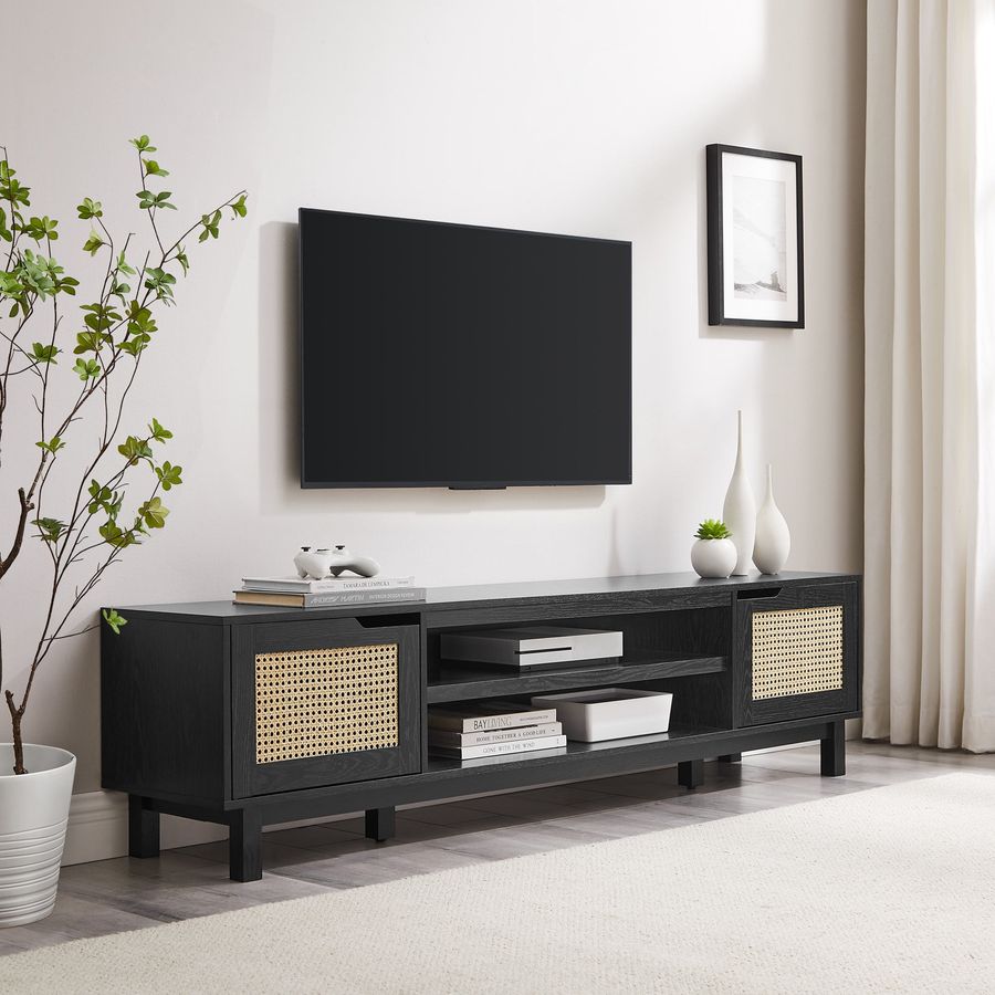 Walker Edison Boho 2-Door Rattan TV Stand for TVs up to 80”, Black - Walmart.com added by Jada Williams