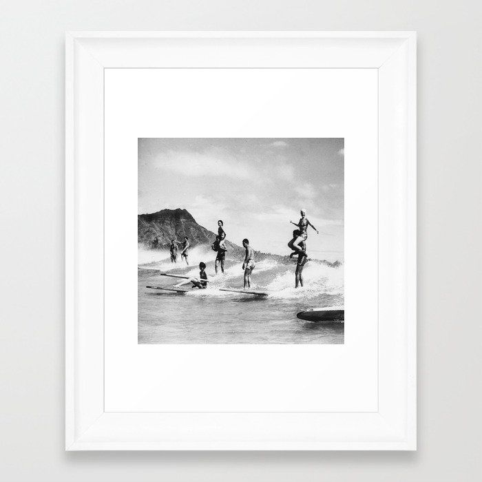 Vintage Hawaii Tandem Surfing Framed Art Print by Vintage Surf Photos - Smudge Print Shop added by Marisa Bettencourt