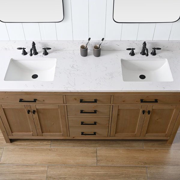 Basima 72'' Double Bathroom Vanity with Blue Limestone Top added by Donna Strater
