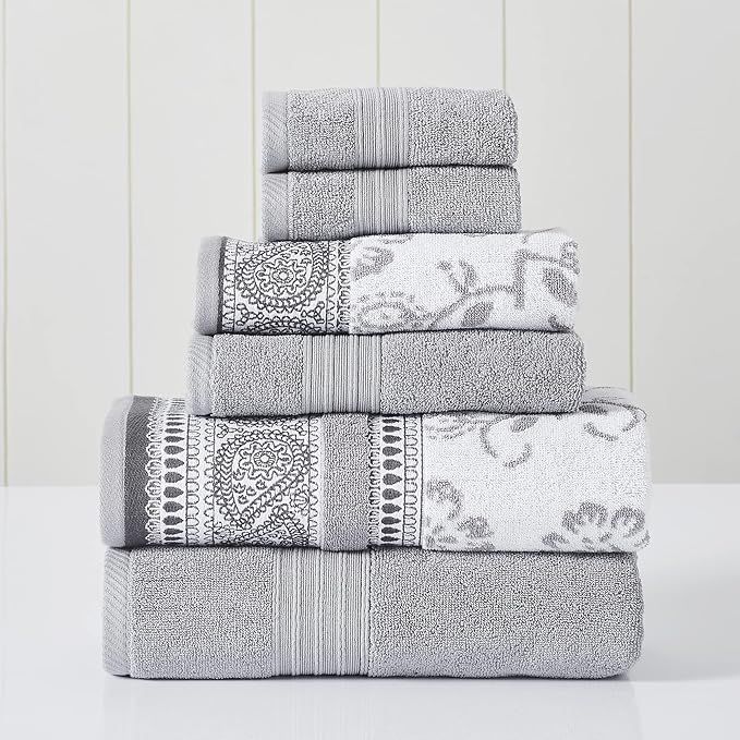 Modern Threads 6 Piece Set, 2 Bath Towels, 2 Hand Towels, 2 Washcloths Yarn Dyed Jacquard/Solid Towel Set Ophelia Stone added by KATHERINE ECK