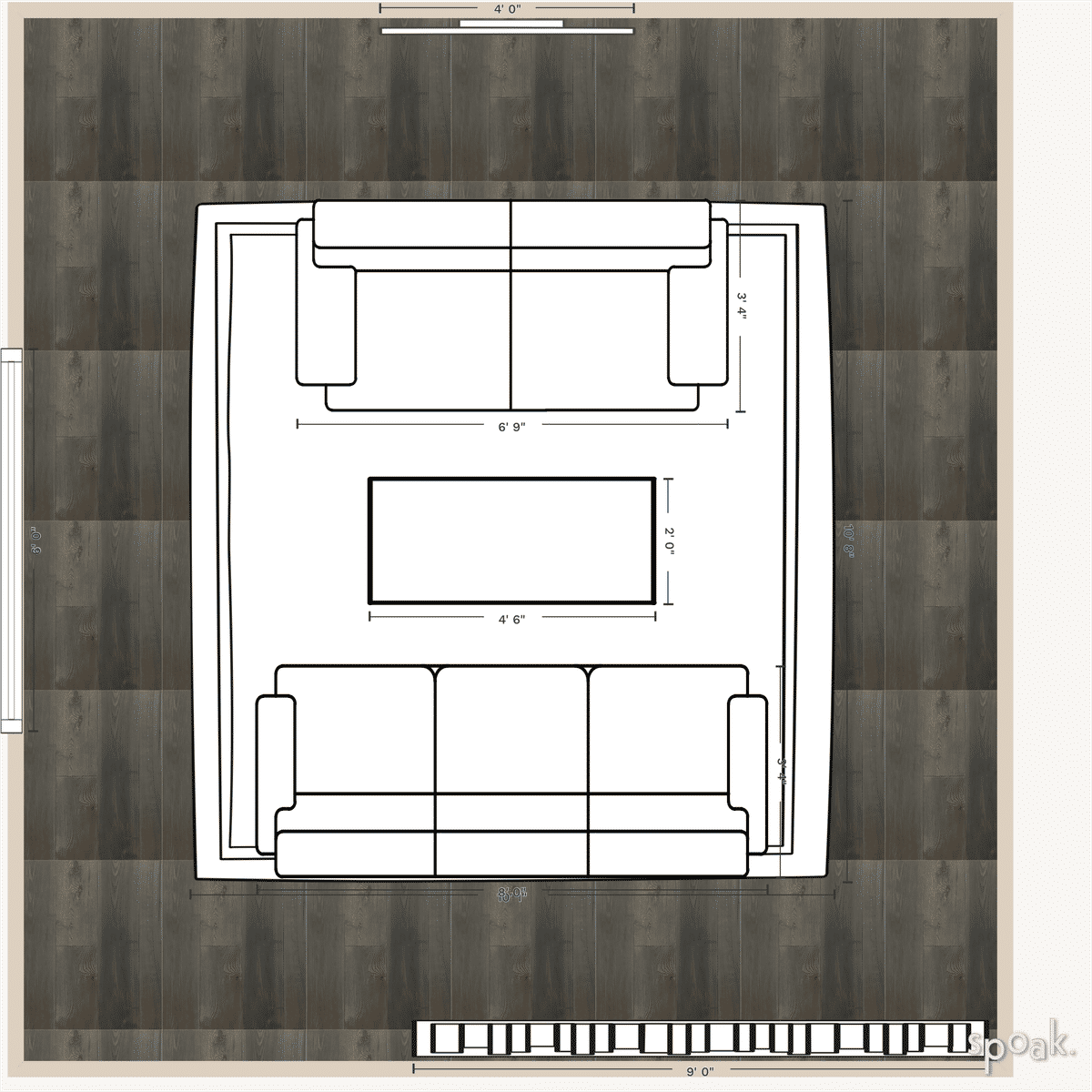 Square Living Room Layout designed by Audrey Hefel