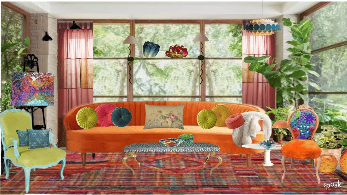 Orange boho living room ideas and inspo., image size:1200x676