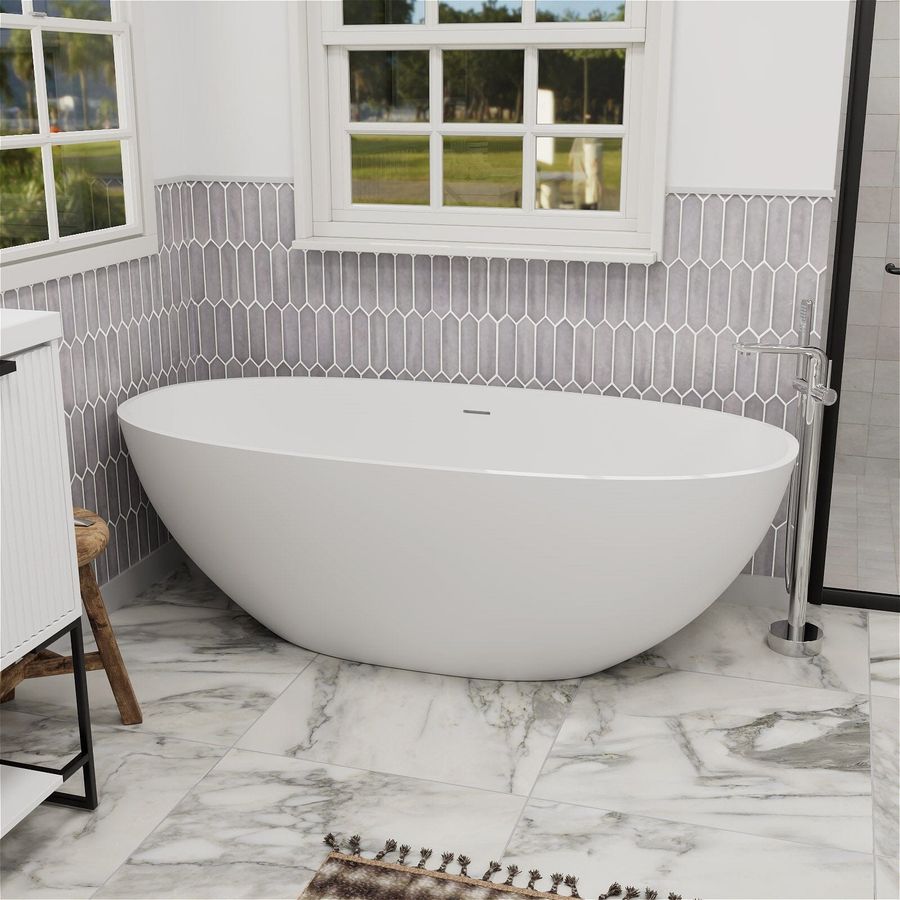 55'' Solid Surface Freestanding Soaking Bathtub, Matte White added by Kate Lynn Nemett