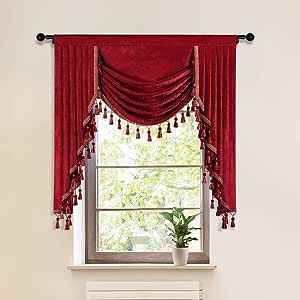 ELKCA 39Inches Burgundy Red Valance for Festival Holiday Thick Chenille Window Curtains Valance for Living Room,Rod Pocket,1 Panel added by Sarah Cooper