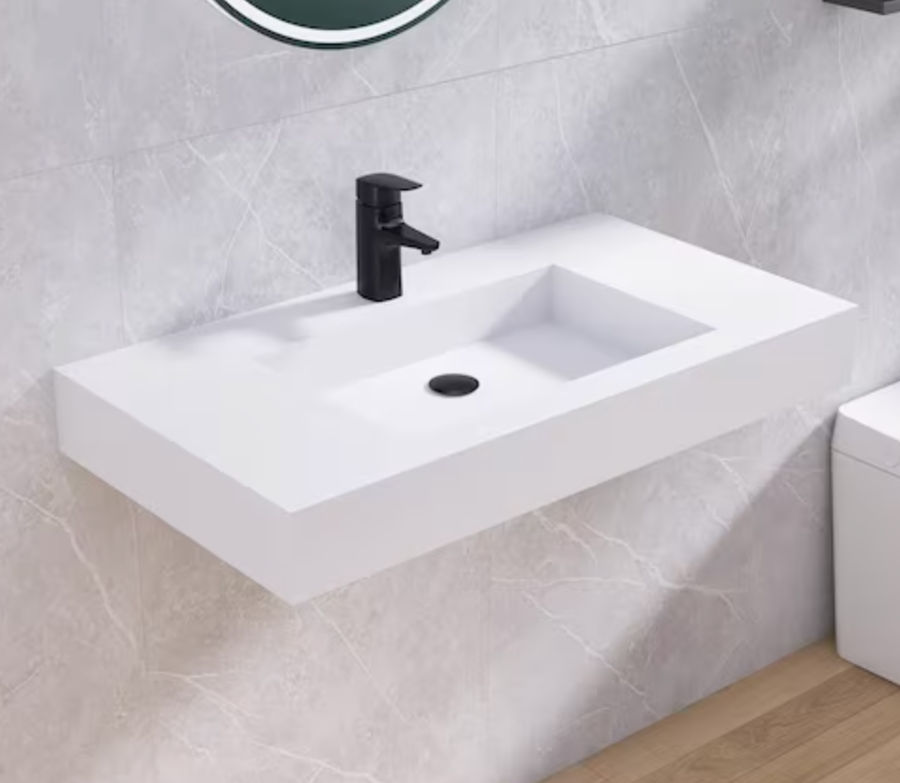 35 in. x 19 in. Solid Surface Wall-Mounted Bathroom Vessel Sink in White with Faucet Hole added by Jamie Moon