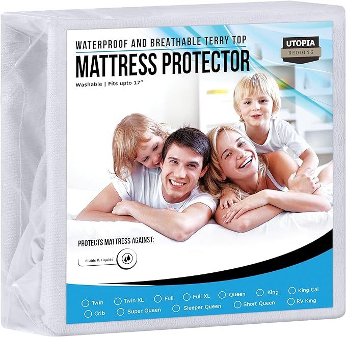 Utopia Bedding Waterproof Mattress Protector Queen Size, Premium Terry Mattress Cover 200 GSM, Breathable, Fitted Style with Stretchable Pockets (White) added by Ann Le