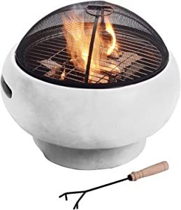Teamson Home Mgo Light Concrete Round Charcoal And Wood Burning Fire Pit For Outdoor Patio Garden Backyard With Spark Screen, Fireplace Poker, Grate, And Bbq Grill, Light Gray added by Spoak Member