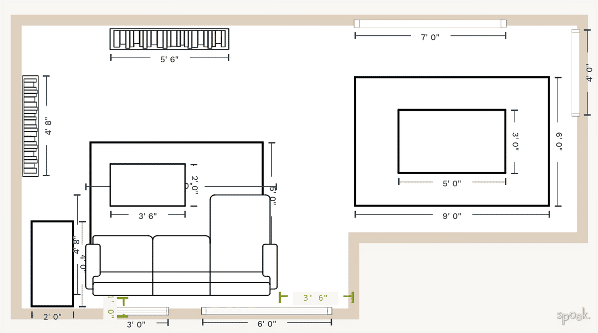Large Family Room Floor Plan designed by Jessica Stone