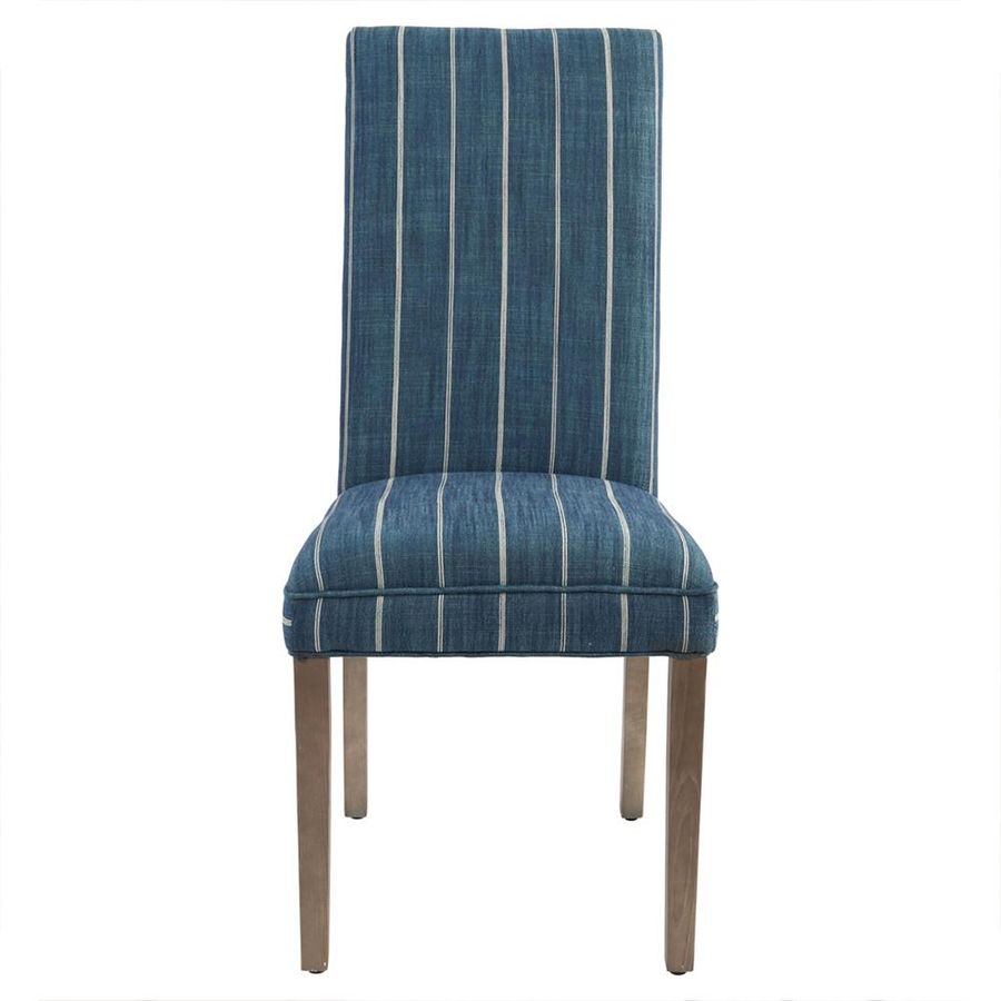 Eri Coastal Blue Stripes Upholstered Seat Back Brown Wood Legs Dining Chair added by HELEN SALGADO