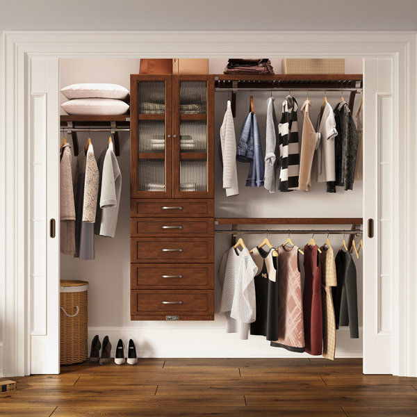John Louis Home Solid Wood Reach-In Closet System with 5-Drawers and Glass Doors Chestnut added by Evie Leigh