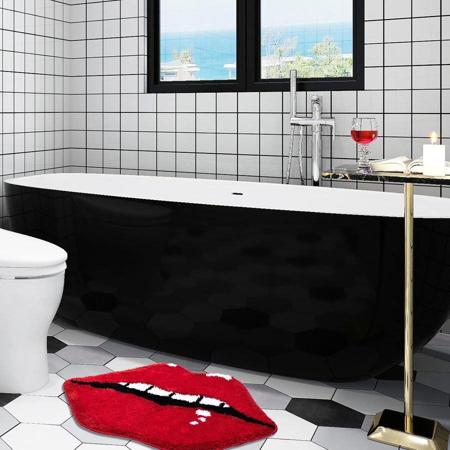 Black Bath Mat, Flower Bathroom Rugs, Red Bath Rugs, Seychelles | Ubuy, image size:900x900