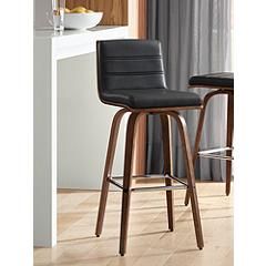 Vienna 29 1/2" Black Faux Leather Walnut Swivel Bar Stool | www.lampsplus.com added by Emma Justice