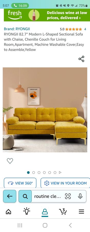 TEKAMON Yellow Sectional Sofa Couch for Living Room, Samll couches for Small Spaces, Chenille Fabric L- Shaped Sofa, Modern Loveseat Sofa with Chaise, Removable Covers，Convertible/Reversible Couch added by Kayla Craft