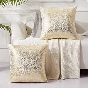 EUCIOR Champagne Throw Pillows 18x18,Gold and White Pillow Covers,Set of 2,Glitter Decorative Velvet Pillow Covers,Solid Color Cushion Covers for Sofa Bedroom Car added by Spoak Member