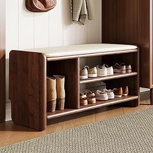 Entryway Shoe Rack Storage Bench Shoe Organizer Ottoman with Storage for Front Door Entrance Shoe Cabinet Bedroom End of Bed Bench with Padded Seat for Hallway Living Room Foyer Closet Entryway(Walnut added by Alyssa Pearson