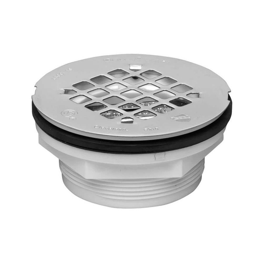 Oatey Round No-Caulk White PVC Shower Drain with 4-1/4 in. Round Snap-In Stainless Steel Drain Cover 420992 - The Home Depot added by HELEN SALGADO