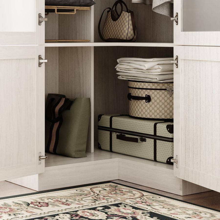 L-Shape Wardrobe Armoire Closet with Hanging Rod & Shelf, Bedroom Armoire with Frosted Glass Doors, Clothes Wardrobe with Gold Knob, Wood Grain, 35.4”D x 35.4”W x 70.9”H added by Sudeep Lama