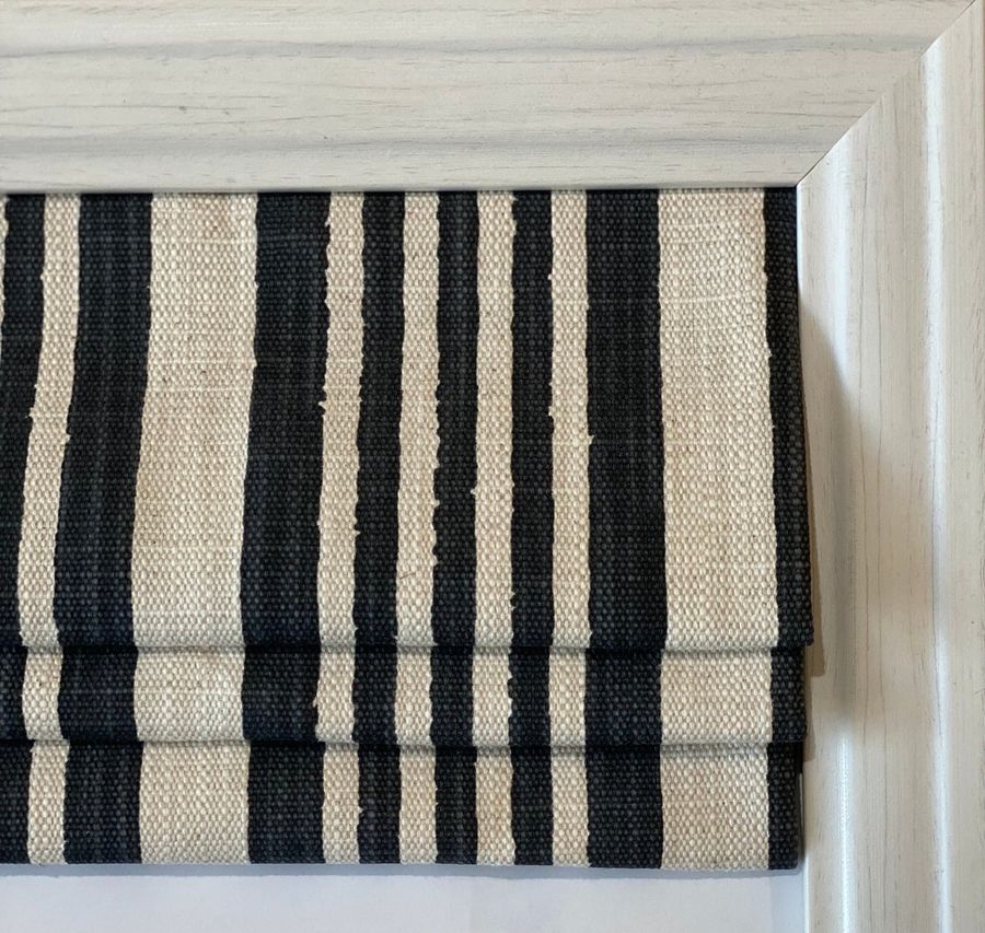 Custom Roman Shade in Continual Stripe Black and Flax - Etsy added by Jamie Stellato