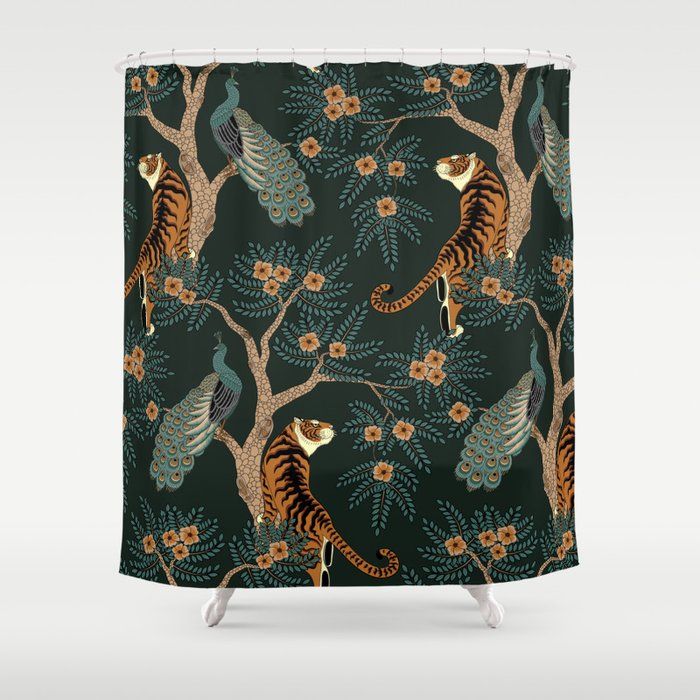 Vintage tiger and peacock Shower Curtain by Julyis added by Katie Carpenter