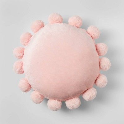 Round Plush Pillow with Pom-Poms Pink - Pillowfort™ added by Kate McKay Designs