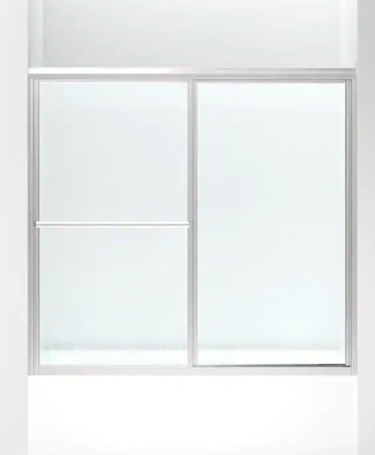 Deluxe 59-3/8 in. x 56-1/4 in. Framed Sliding Tub Door in Silver with Rain Glass Texture added by Jemstar Designs