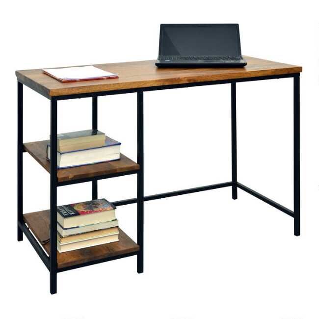 Williard Chestnut Wood and Black Metal Desk with Shelves added by Melanie Brannon
