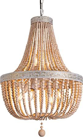 6-Lights Farmhouse Boho Wood Bead Chandelier,Modern Natural Wooden Beaded Pendant Light Fixture,E12 Adjustable Pendant Lighting for Dining Room Living Room Bedroom by cloylinc added by Spoak Member