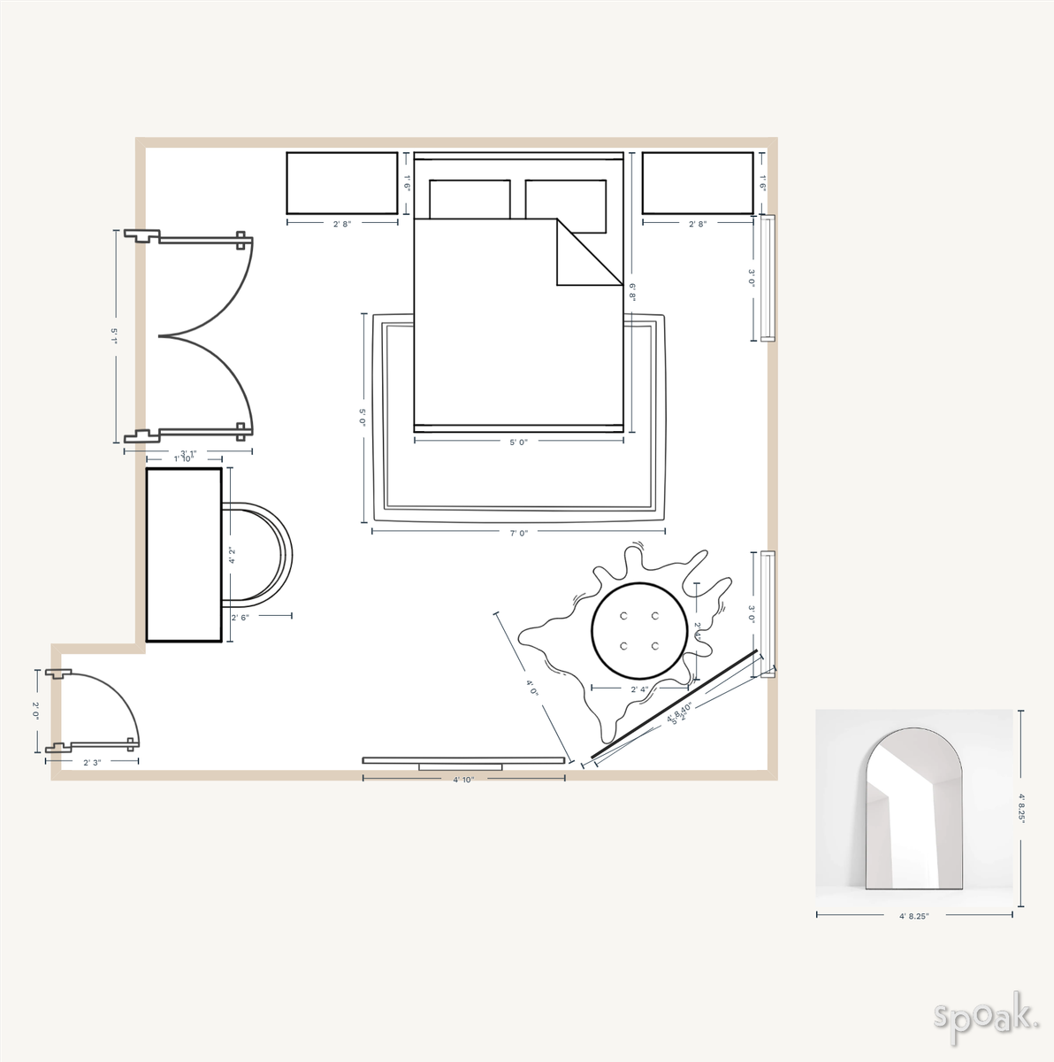 L-Shaped Primary Bedroom Floor Plan designed by Erin Herston