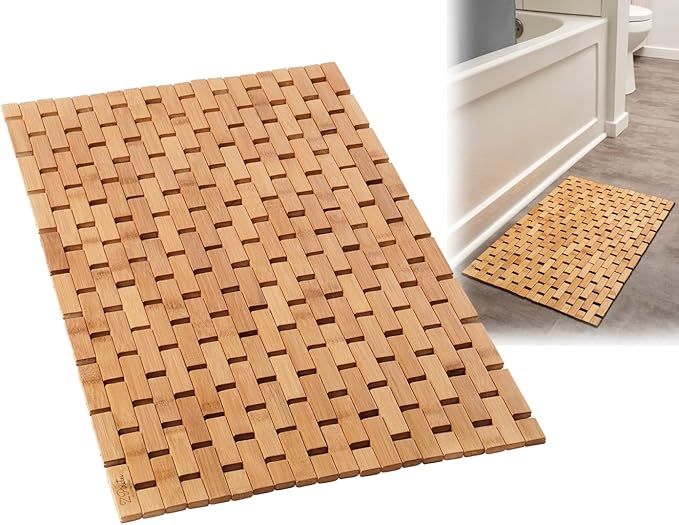 Bamboo Bath Mat for Bathroom - [24 x 16 x 0.4 Inches] Foldable Wooden Bathmat - Sauna Spa Tub Steps and Floor Accessories added by Katie Nelson