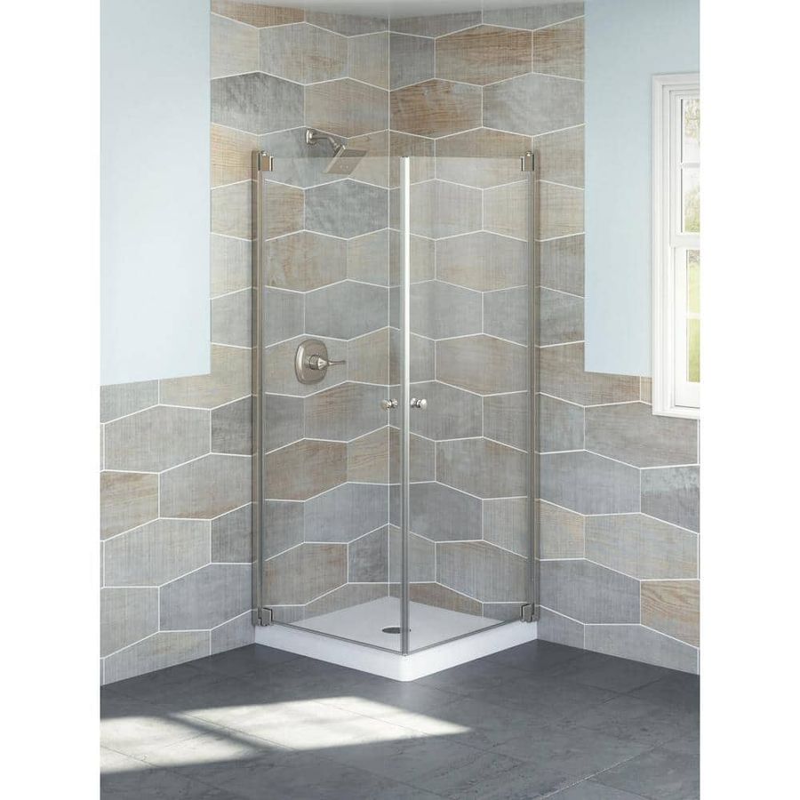 Delta Foundations 32 in. W x 71 in. H Square Corner Pivot Semi Frameless Corner Shower Enclosure in Chrome with Clear Glass B114306-3232-PC - The Home Depot added by April Meisner
