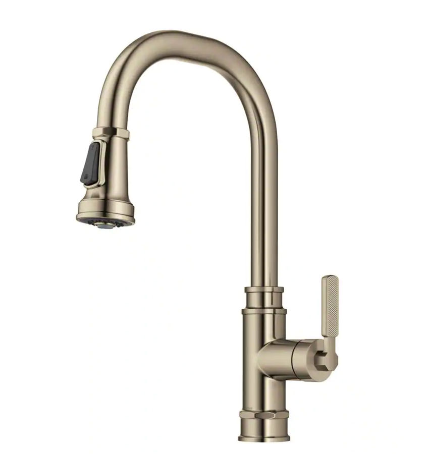 Allyn Transitional Industrial Pull-Down Single Handle Kitchen Faucet in Spot-Free Antique Champagne Bronze added by Alexis Bourn-Lipsett