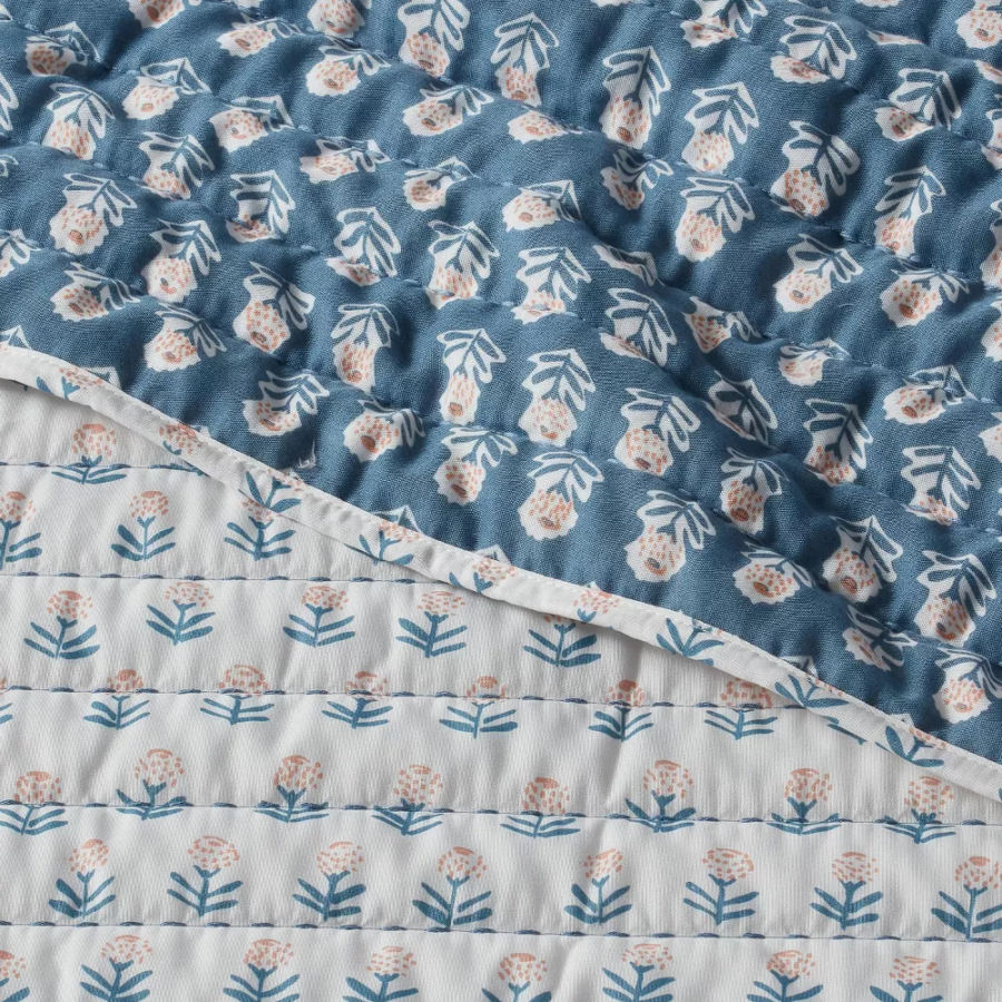 Printed Wood Block Voile Reversible Quilt Blue - Threshold™ added by Vanna Milligan