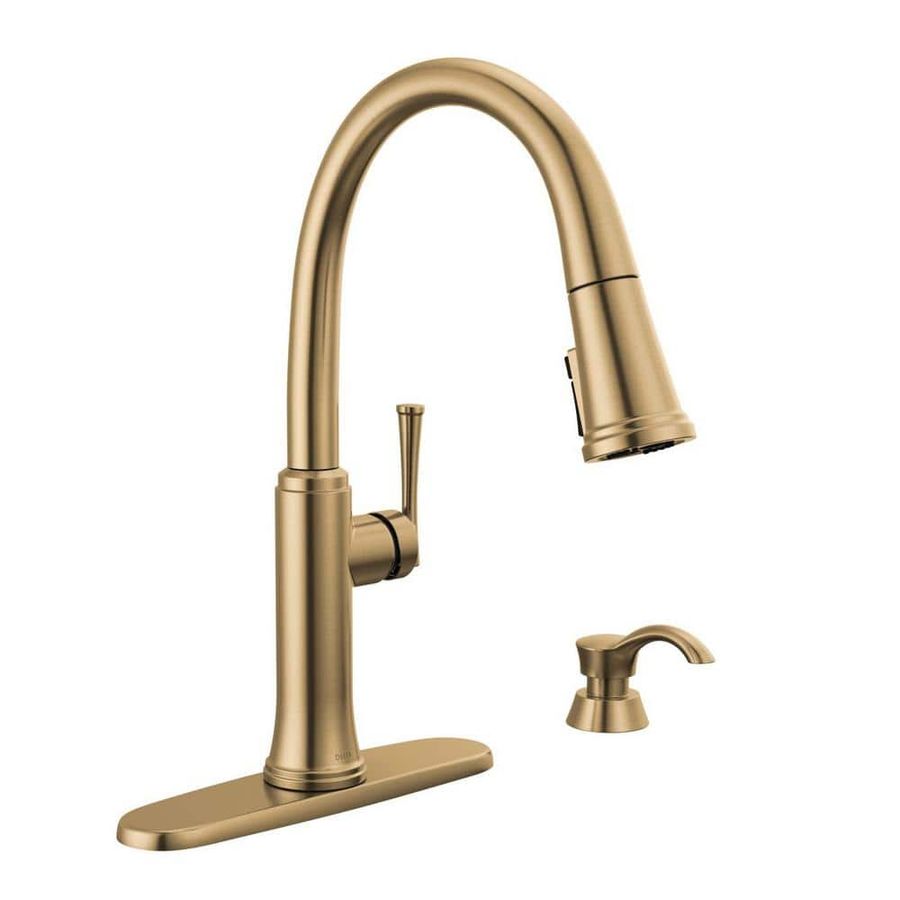 Delta Eldridge Gold Single Handle Pull Down Sprayer Kitchen Faucet with ShieldSpray Technology in Champagne Bronze 19842Z-CZSD-DST - The Home Depot added by Cornelia Spiske