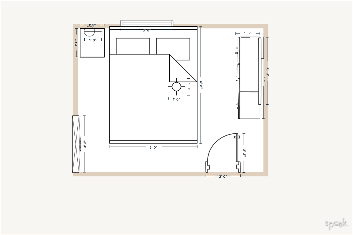 Small Rectanglar Bedroom Floor Plan designed by Rachel Zeiger