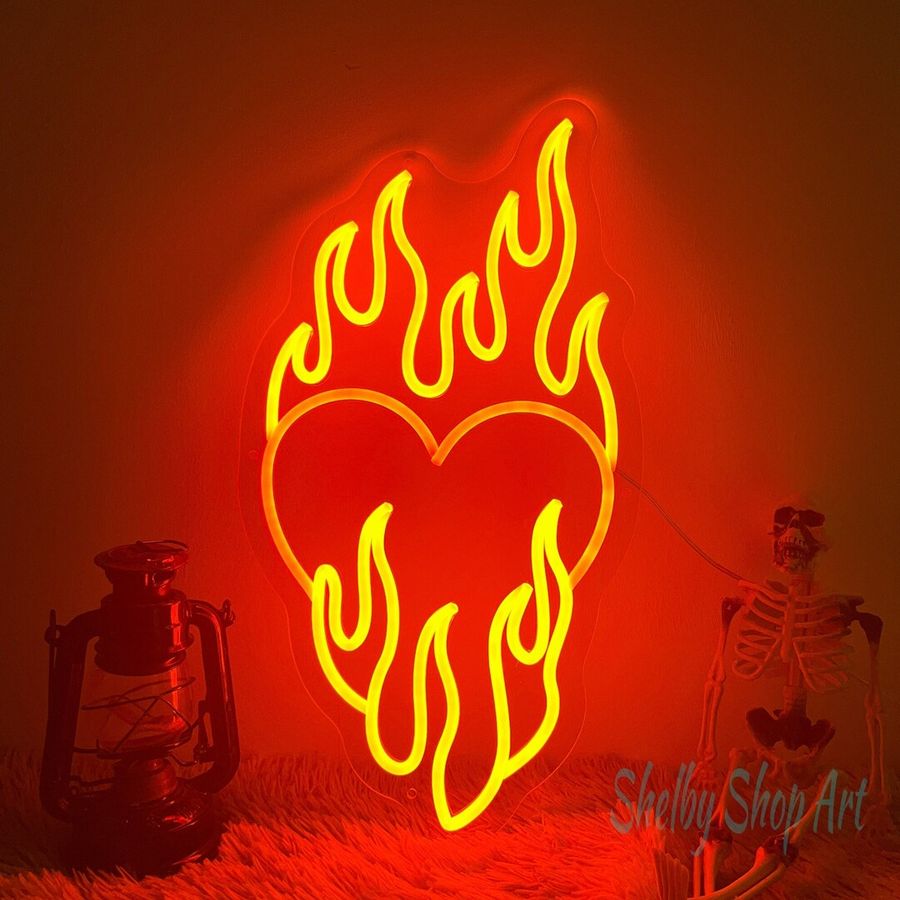 Heart Fire Neon Sign Love Heart Fire Led Light Heart Flame - Etsy added by Lauren Houston