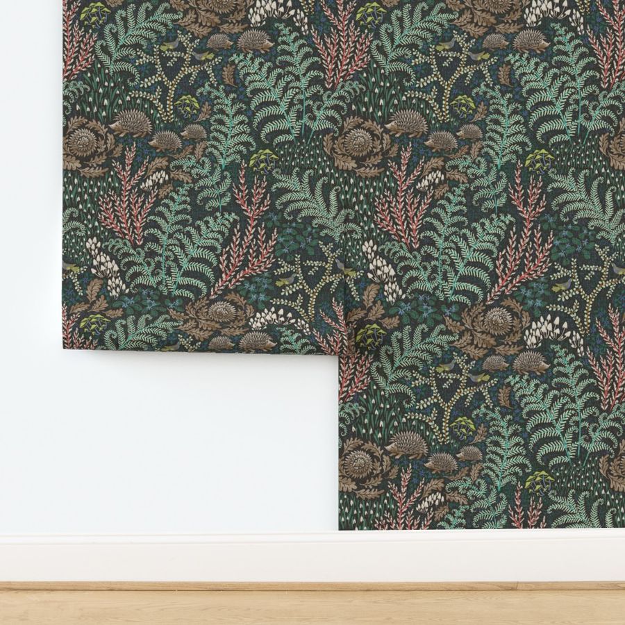 Forest floor with ferns and hedgehogs- Wallpaper | Spoonflower added by Andrea DelGrosso
