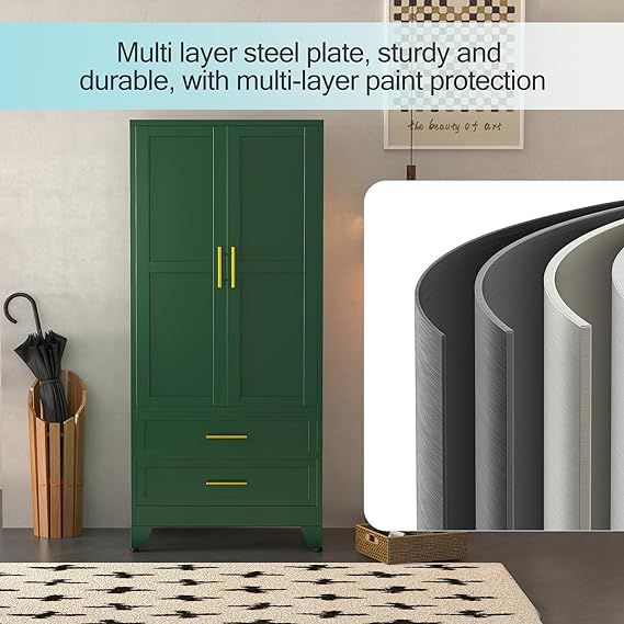 Metal Armoire Wardrobe Closet, 71 "Metal Clothing Storage Cabinet with Adjustable Shelves and Hanging Rod, Household Steel Wardrobe Storage Cabinet with Drawers added by Tiana Olivo