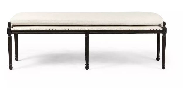 Lucy French Cream Performance Dark Brown Oak Nailhead Trim Dining Bench added by Dappled Willow Decor