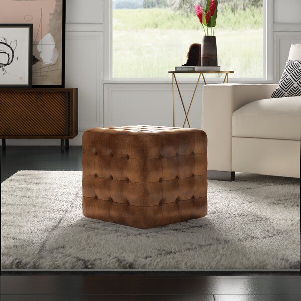 Elgin 18'' Wide Genuine Leather Tufted Square Cube Ottoman added by Where The Heart Is Designs