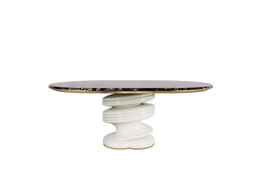 Contemporary Red Levanto Marble Oval Dining Table With Base Lacquered in Red added by Brittney Webber