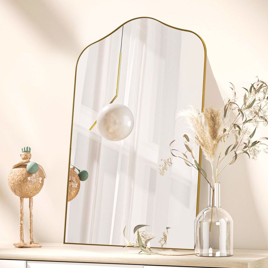 Antique Scalloped Arch Mirror Metal Framed Arched Bathroom Mirror Black,Gold added by HELEN SALGADO