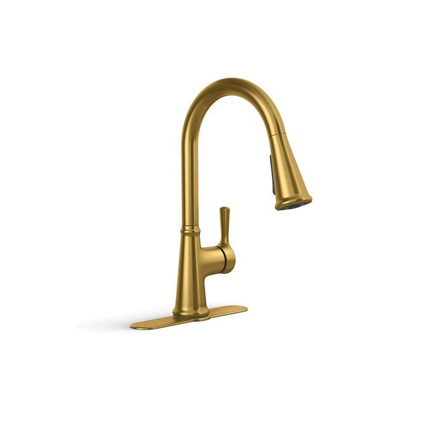 KOHLER Tyne Single-Handle Pull-Down Sprayer Kitchen Faucet in Vibrant Brushed Moderne Brass K-R21415-2MB - The Home Depot added by Emily Brooks