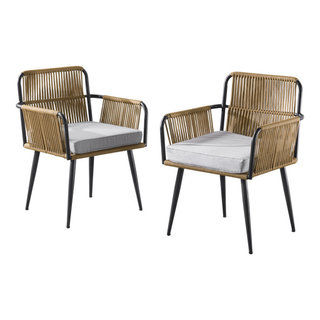 Alburgh All-Weather Outdoor 32"H Rope Chairs, Light Gray Cushion, Set of Two - Beach Style - Outdoor Lounge Chairs - by Trademark Global | Houzz added by Jean-Marie Andrews