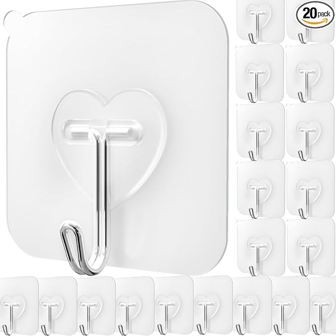 DGYB 20 Pcs Clear Adhesive Hooks for Hanging 22lb Self Adhesive Wall Hooks Heavy Duty Waterproof Transparent Sticky Hooks for Shower Home Bathroom Kitchen Office added by Rachel Fedorov