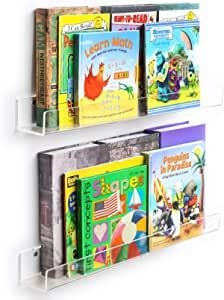 Acrylic 2 Packs Invisible Floating Bookshelves 24 inches ,Kids Clear Wall Bookshelves Display Book Shelf,50% Thicker with Free Screwdriver added by Spoak Member