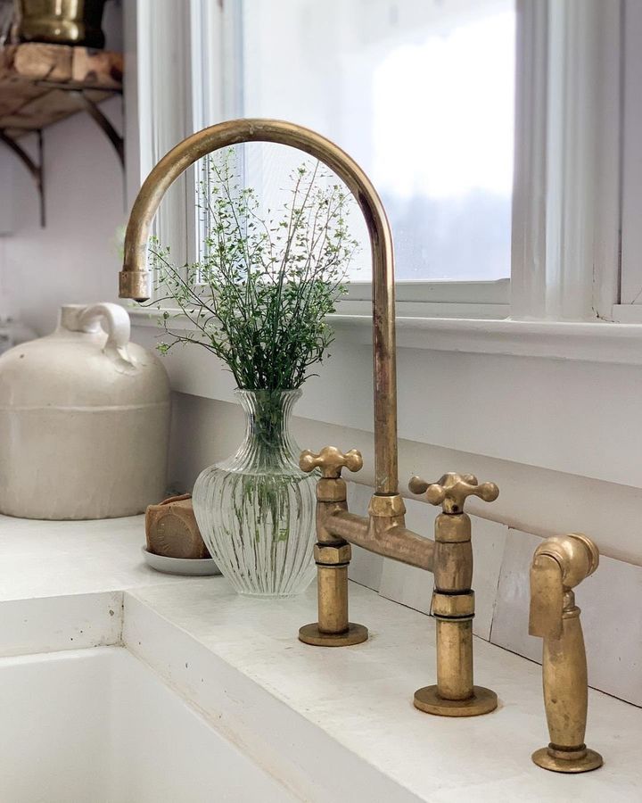 Unlacquered Brass Bridge Kitchen Sink Faucet, Antique Brass, Vintage Brass Faucet, 8 Inches Spread - Etsy added by Cameron Culp