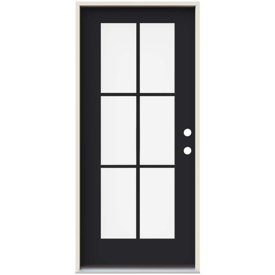 JELD-WEN 36 in. x 80 in. Left-Hand 6 Lite Clear Glass Black Painted Fiberglass Prehung Front Door with Brickmould SP-686DG-SD6-LE-BLK-LH - The Home Depot added by Lauren Stallard