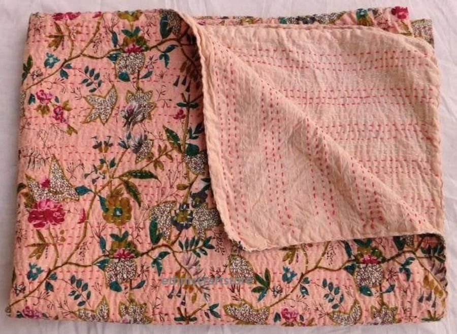 Indian Kantha Quilt Handmade Kantha Bedcover Throw Cotton - Etsy added by Jorie Braunold